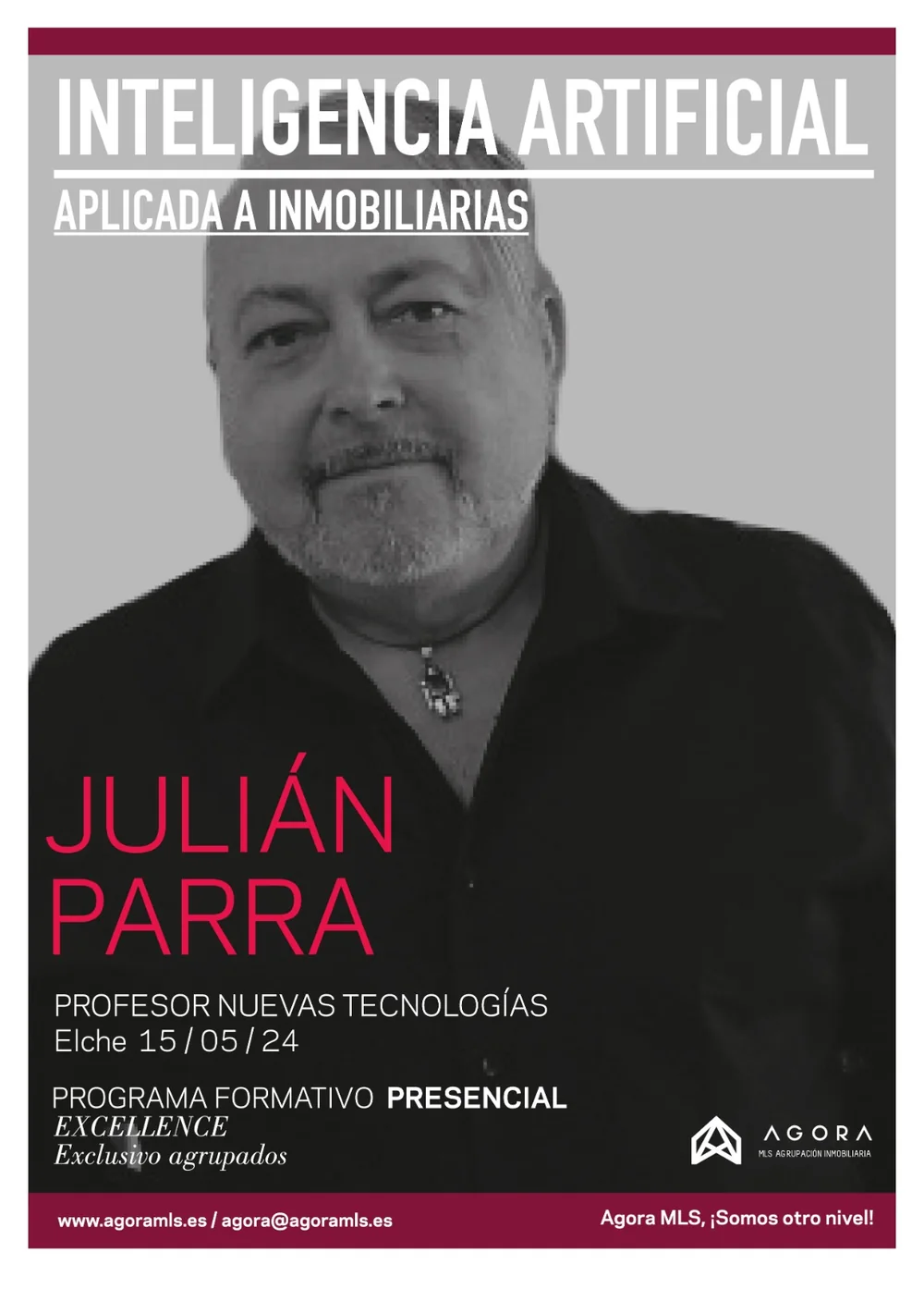 Cartel de la conferencia Inteligencia Artificial aplicada a inmobiliarias de Ágora MLS