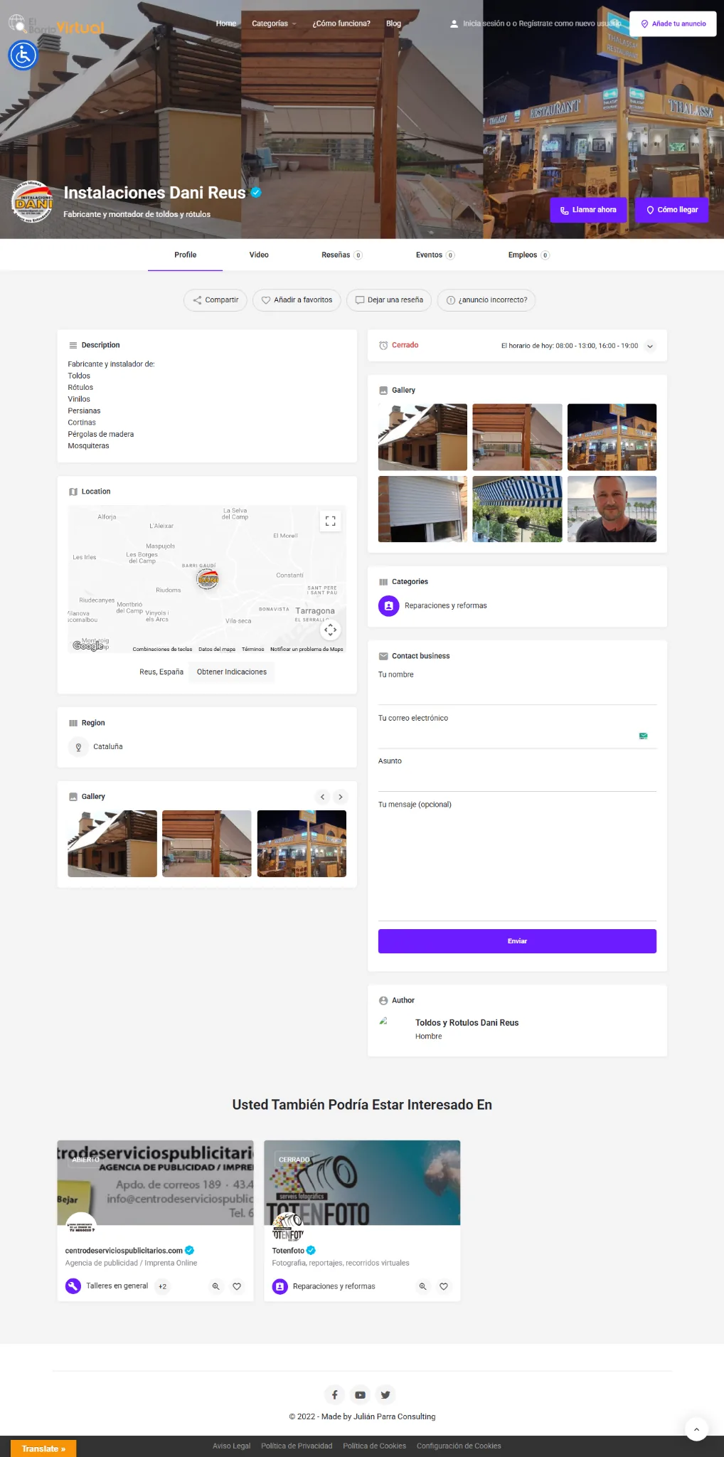 Ficha de negocio real en El Barrio Virtual