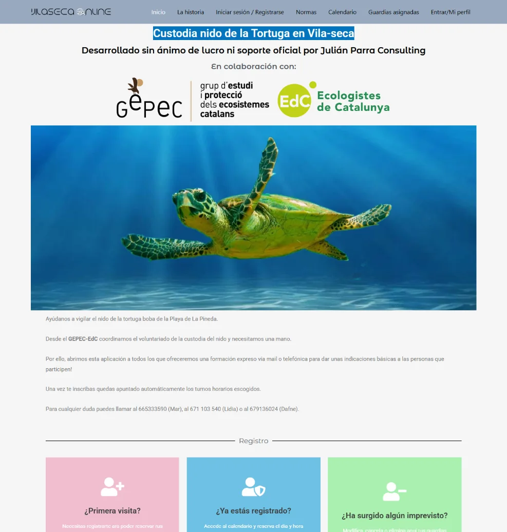 Aplicación web para la custodia del nido de tortuga en Vila-seca