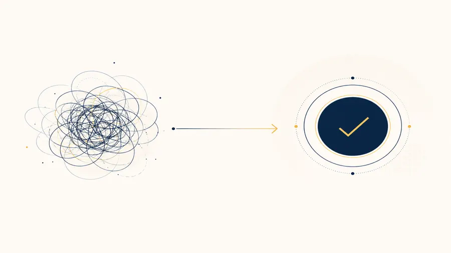 Representación visual de un proceso desordenado que se simplifica
